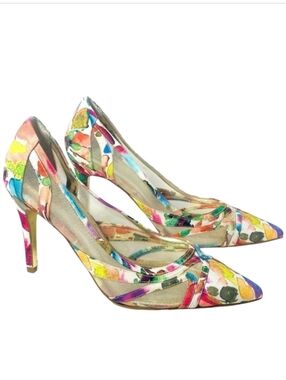 Adrianna Papell Watercolor Floral Mesh Pointed Toe Pumps Heels Size 6.5